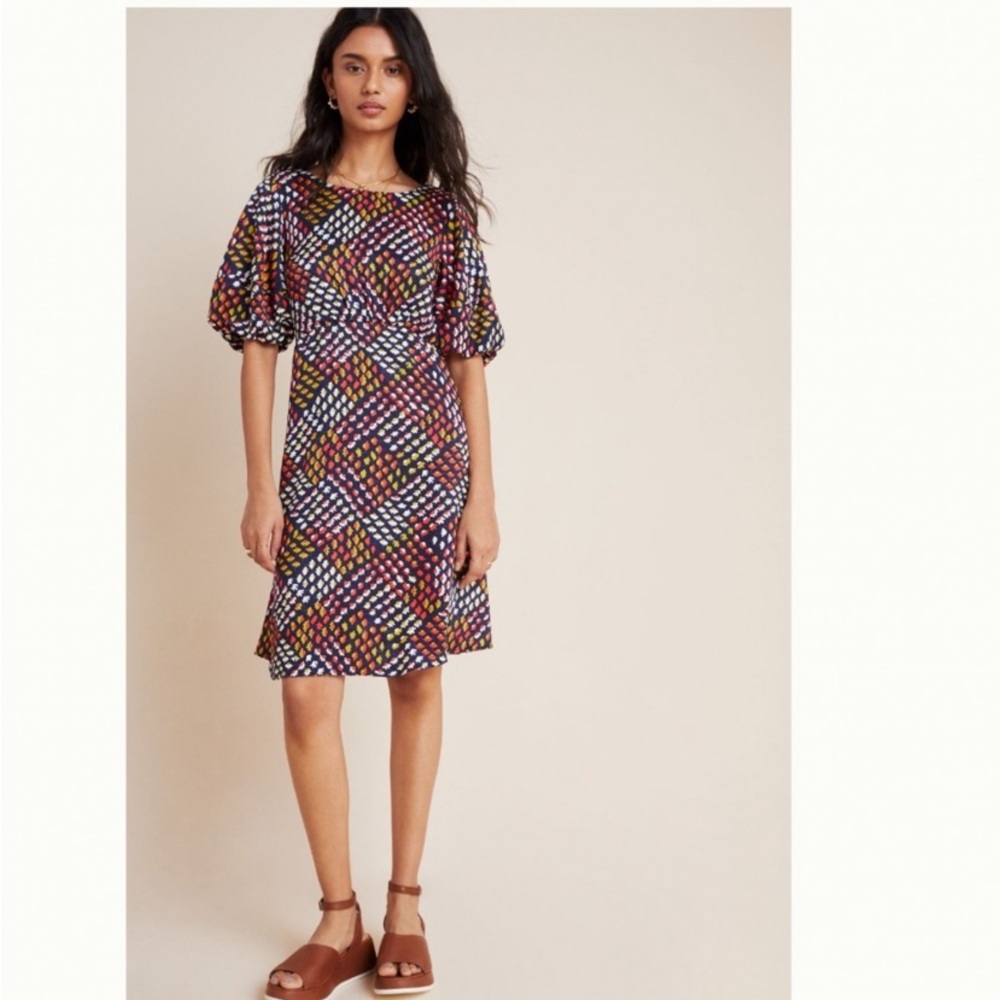 Anthropologie Maeve Melody Mini Dress Puff Short Sleeve Floral Print 6